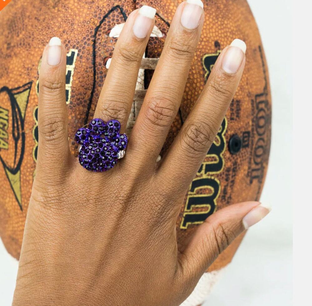 Purple Crystal Paw Silver Stretch Ring